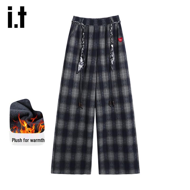 Izzue It Women s Fleece-Lined Plaid Wide-Leg Trousers XL