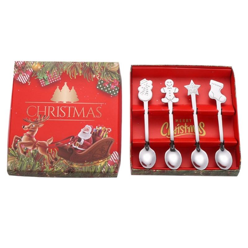 4 Pack Christmas Series Coffee Spoon Dessert Spoon Kitchen Spoons Dinner Spoons серебряный