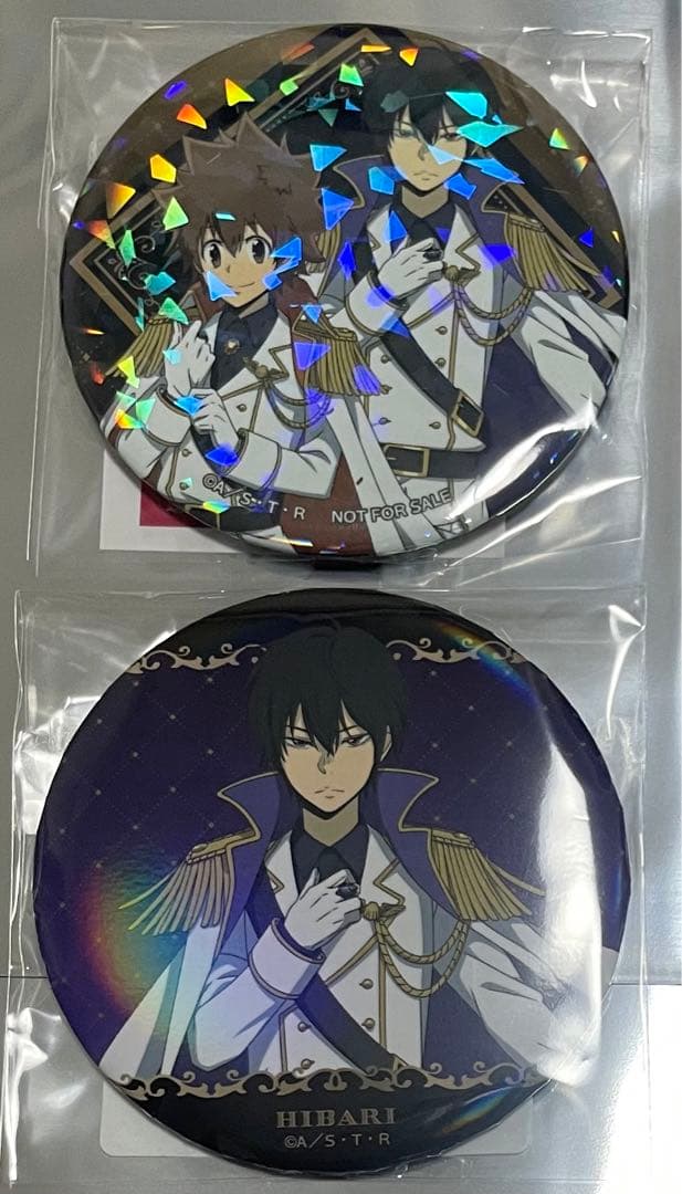 

[USED] Tsunayoshi Sawada, Kyoya Hibari 75mm Holographic Can Badge, Aurora Can Badge, Bonus, New Item