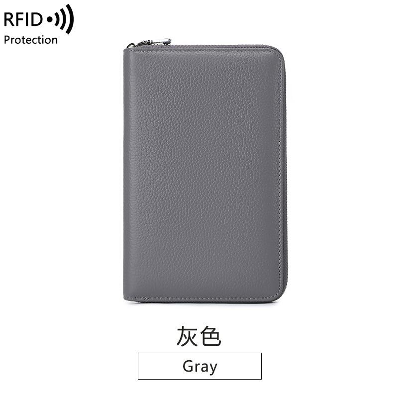 New anti-magnetic women's wallet first layer cowhide long zipper passbook bag large capacity leather passport wallet