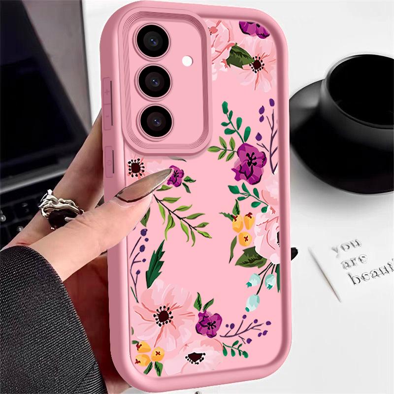 Floral Print TPU Shockproof Phone Case For Samsung S25 Ultra S24 FE S23 Plus A56 A36 A16 A15 A55 A06 Soft Silicone Lens Protection Matte Bumper Cover