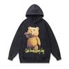 American High Street Trendy Sweater Cartoon Retro Printing Heavy Washing Loose Hooded Sweater Jacket Men And Women