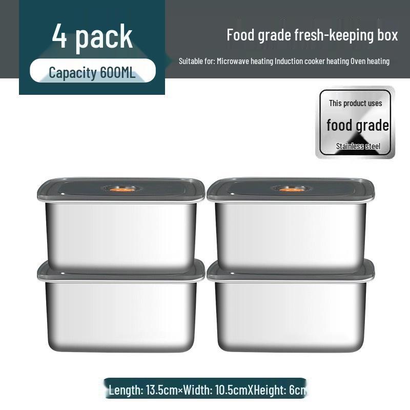 Stainless Steel Food Storage Box with Lid - Square Tray Lunch Container for Office Workers