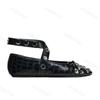 Fashion Women Fashion Rivet Ballet Flats Bow Decoration Punk Style Soft Leather Strap Mary Jane Shoes for Women Cozy Dance Casual Shoes