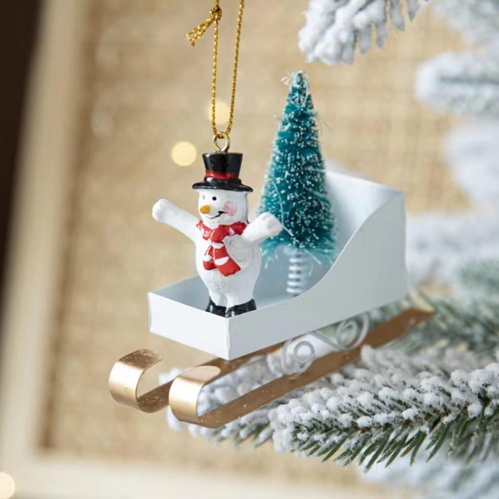 Iron Art Sleigh Hanging Ornamen Nordic Christmas Figurine Decorations Xmas Tree Sled Pendant  Gifts