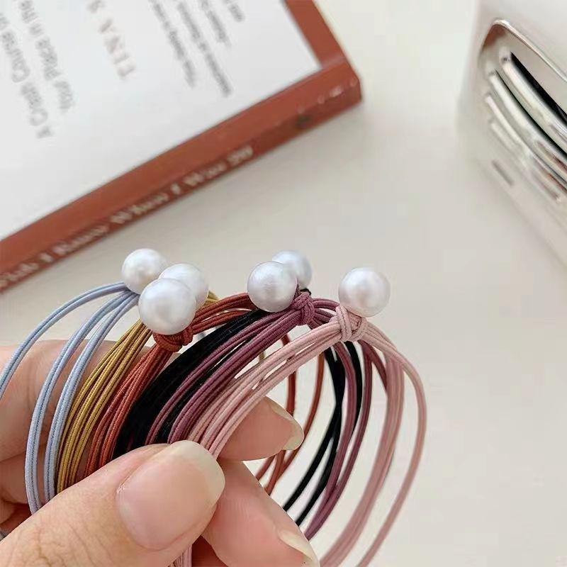 Korean-Style Mori Girl Elastic Hair Tie Set: Versatile Ponytail Holder with Pearl Accents