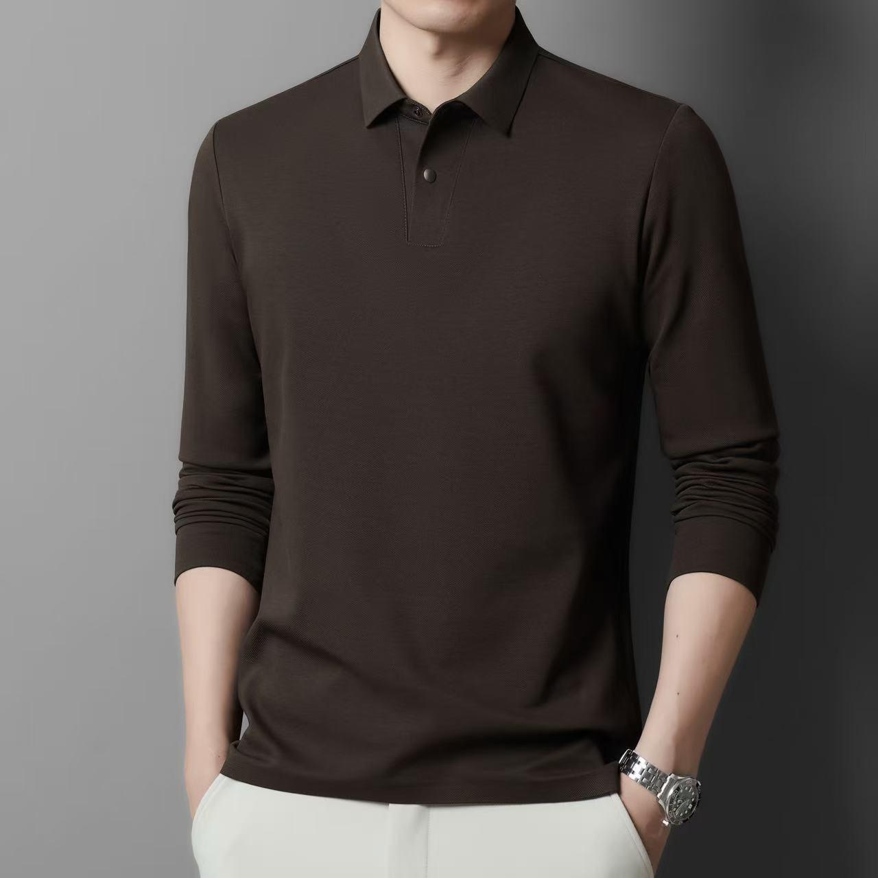 

Men s Long-Sleeve Polo Shirt - Classic Lapel Design, Stylish Base Layer Extra Large кофейный