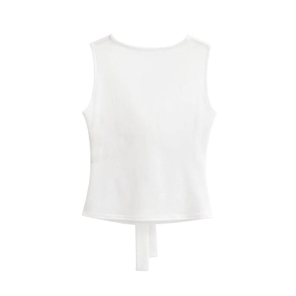 Korean Lace Patchwork V-Neck Slim Fit Camisole - Spring/Summer 2026 Sleeveless Top