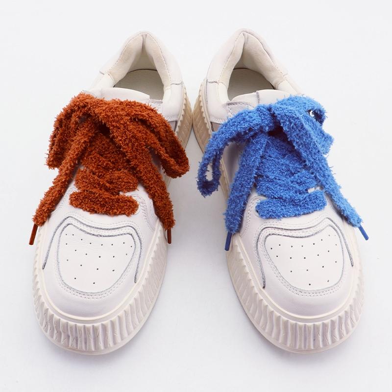 1Pair Flat Shoelace Fluffy Shoelaces 1.5cm Width Plush Rope Shoe Laces 100/120/140/160CM for Woman Man Shoes Accessories Fashion