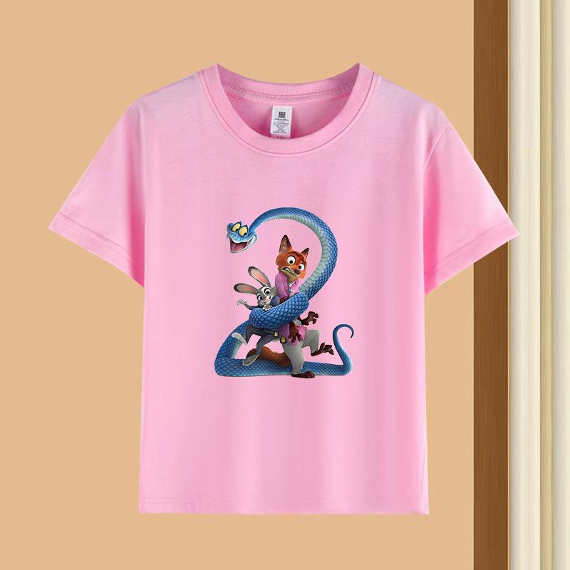 Dětské tričko s krátkým rukávem a kulatým výstřihem - 230g čistá bavlna s potiskem zvířat