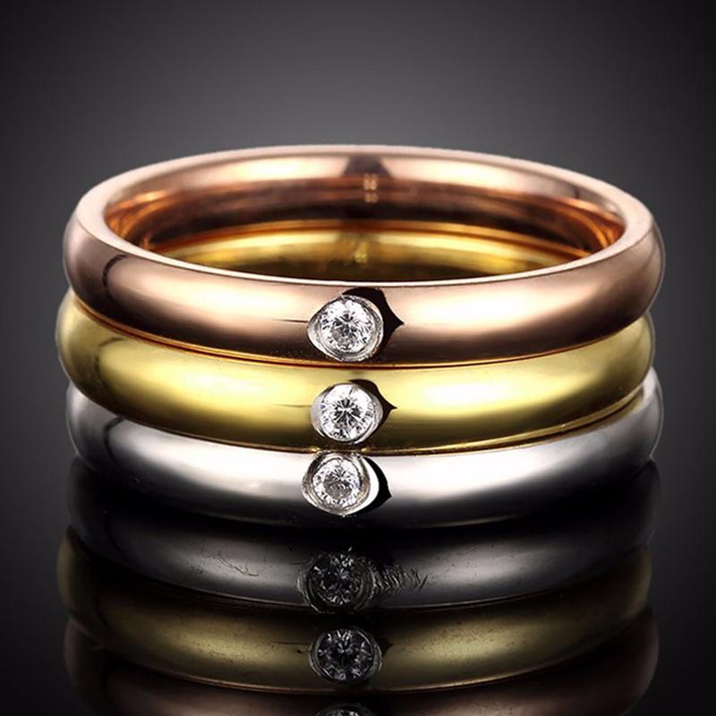 My Fine Jewelry Women's Black Simple One Zircon 316L Stainless Steel Wedding Rings For Gold Color Crystal Titanium Engagement Finger Rings Gifts