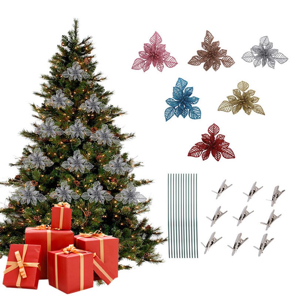 Christmas Flower Artificial Plastic Fake Flowers Holiday Home Decor Xmas Wreath Ornament DIY Craft Supplies