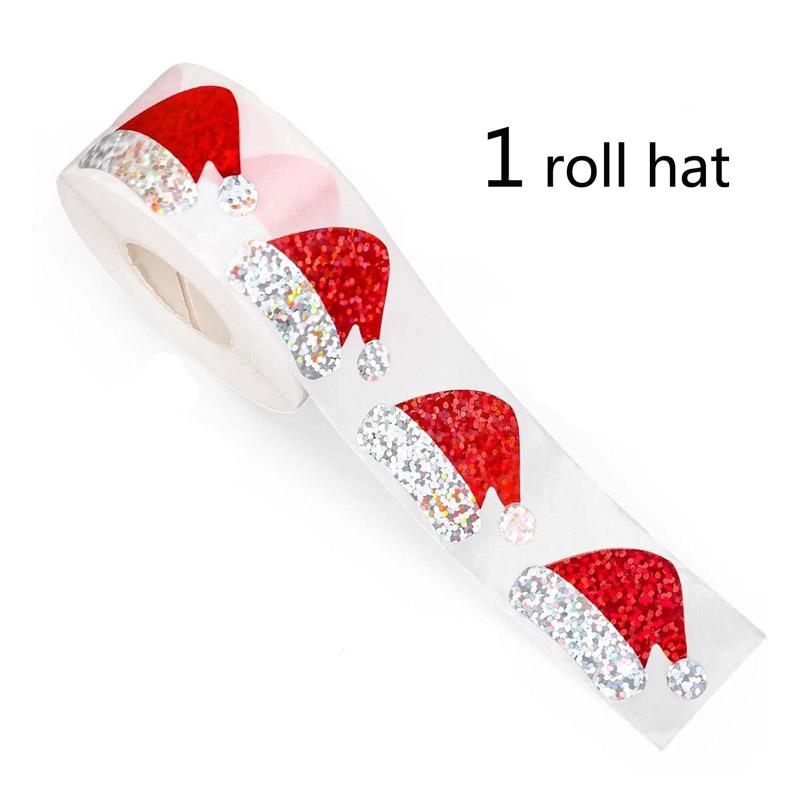 500Pcs/Roll Of Christmas Holiday Candy Gift Stickers, Decorative Christmas Hat Stickers, Sealing Stickers