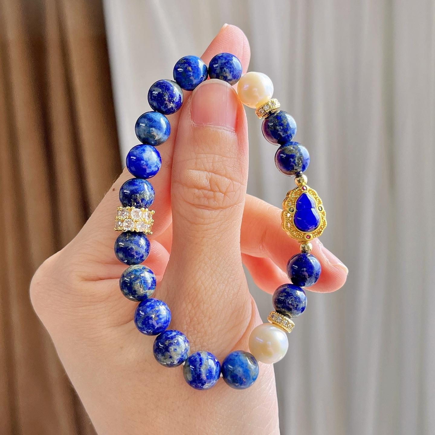 8Mm Natural Freshwater Pearl Lapis Lazuli Design Bracelet Bracelet.