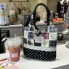 Portable INS Sweet Lace Handbag Denim Plaid Canvas Tote Bags Commuting Bags