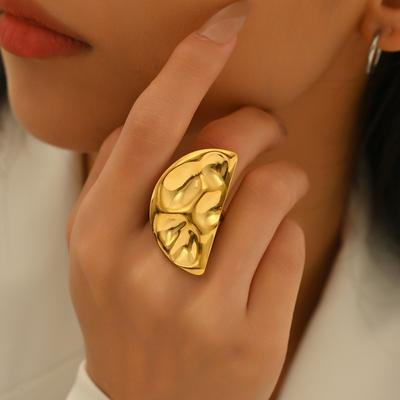 TEMU Loves New Women's Jewelry Geometric Pleated Design Versatile Open Ring Light Luxury Ring