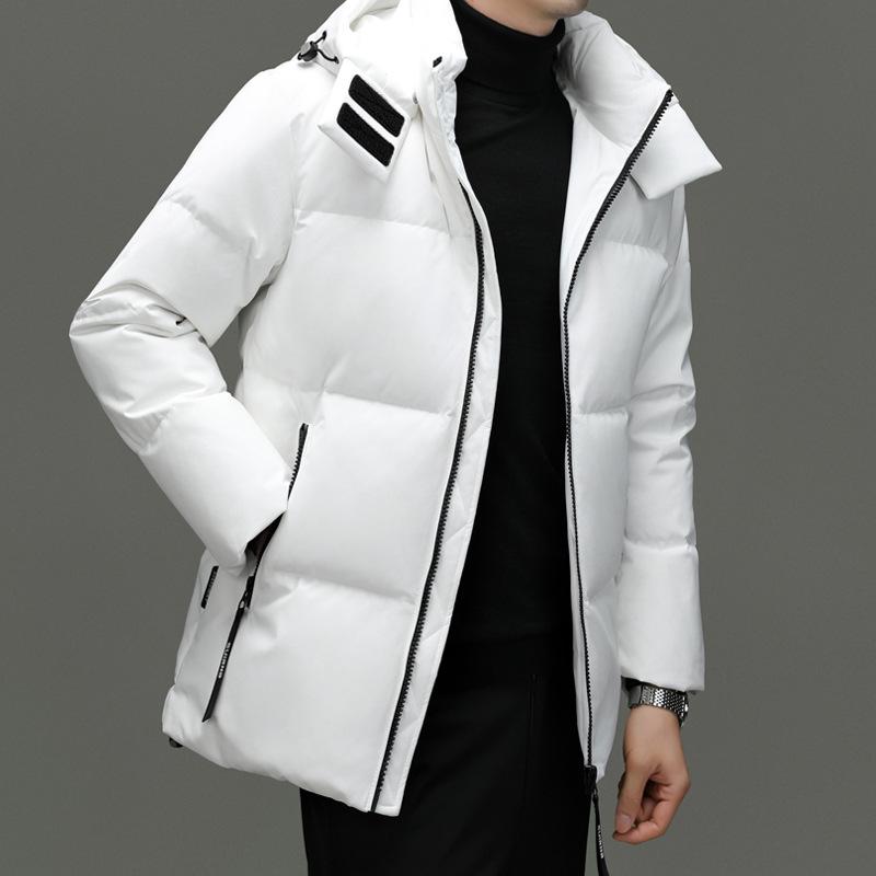 

2025 Зимняя мужская утолщенная повседневная пуховая куртка в корейском стиле с отложным воротником XXXL белый