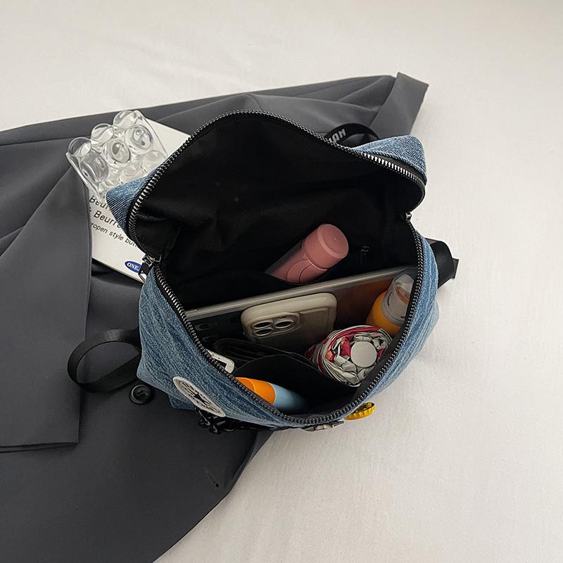 Denim Chain Small Backpack Women's Flip Bucket Bag Travel Backpack