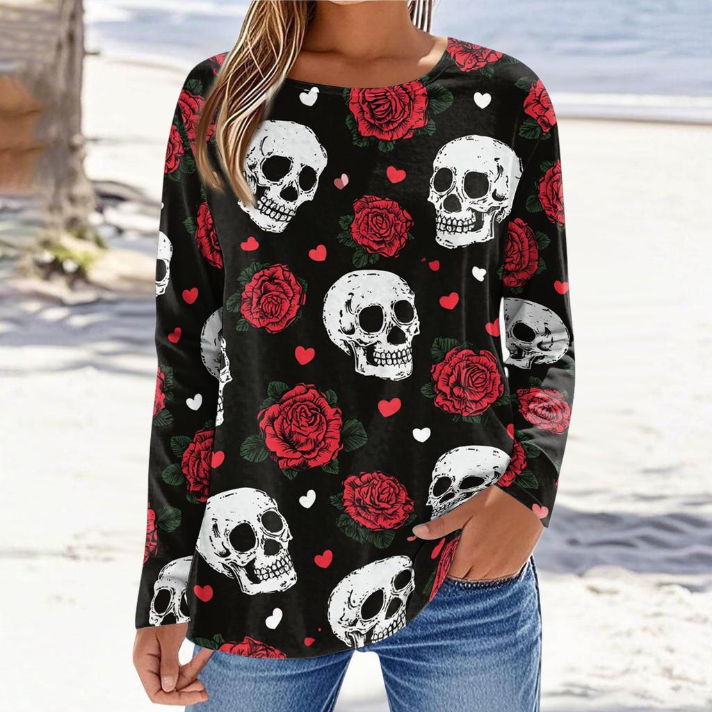 Women's Casual Long Sleeve Print Crewneck Top
