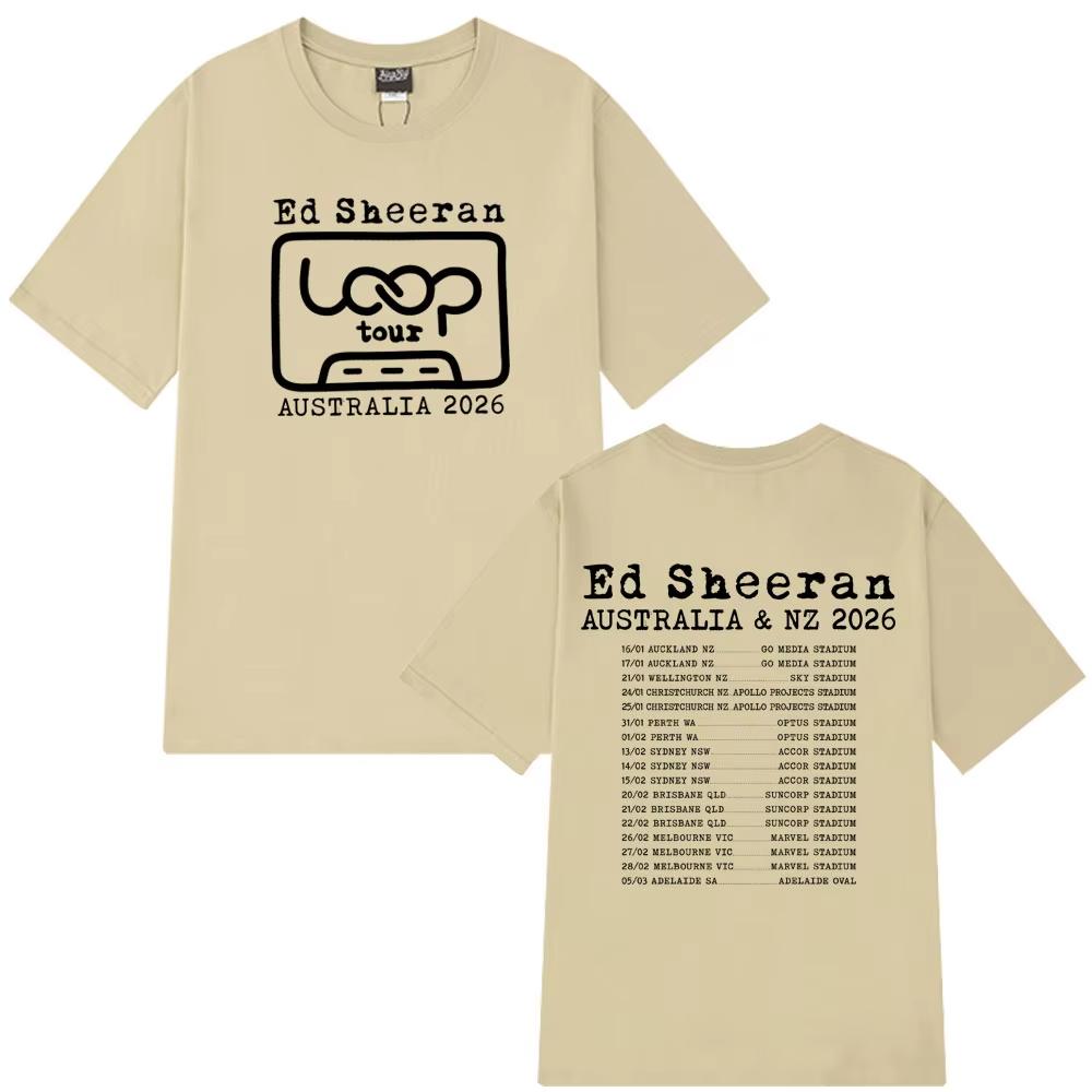 Ed Sheeran Loop Tour Australia and New Zealand 2026 Tour T Shirt Men's Harajuku T-shirt Summer Casual Cotton T-shirts Streetwear
