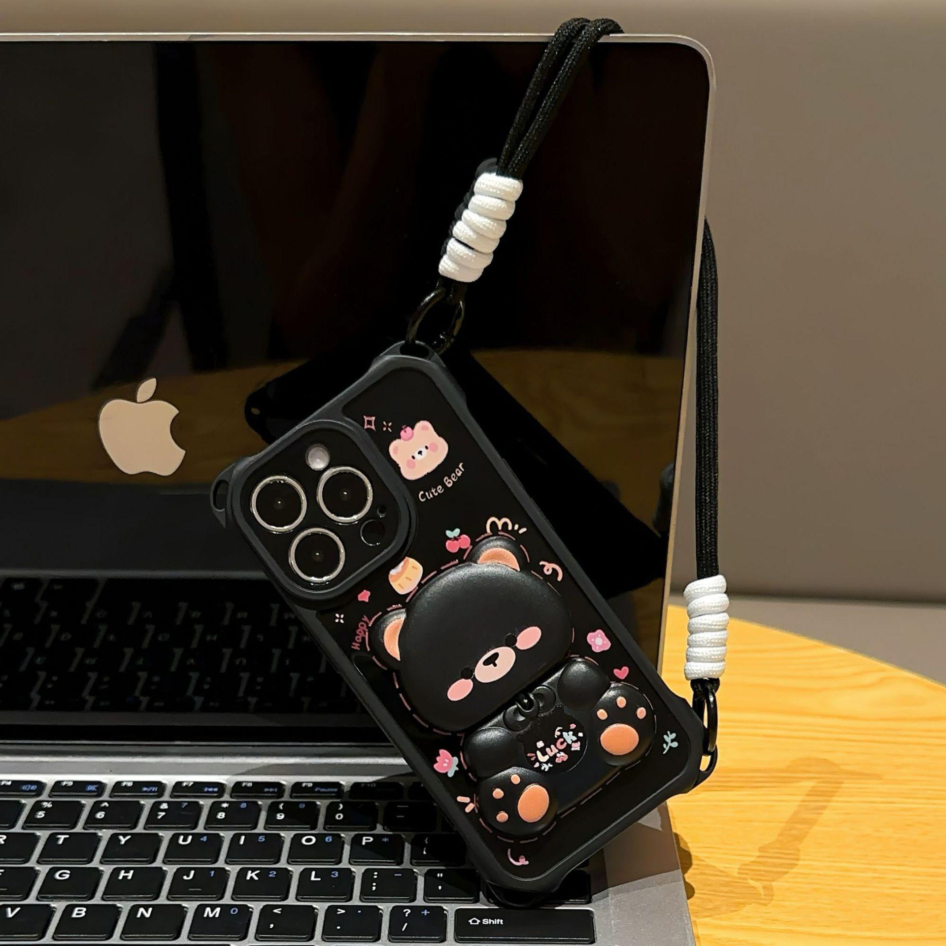 

Cute bear is suitable for Apple 16 mobile phone case, Apple 16ProMax couple model with lanyard. apple 7/apple 8