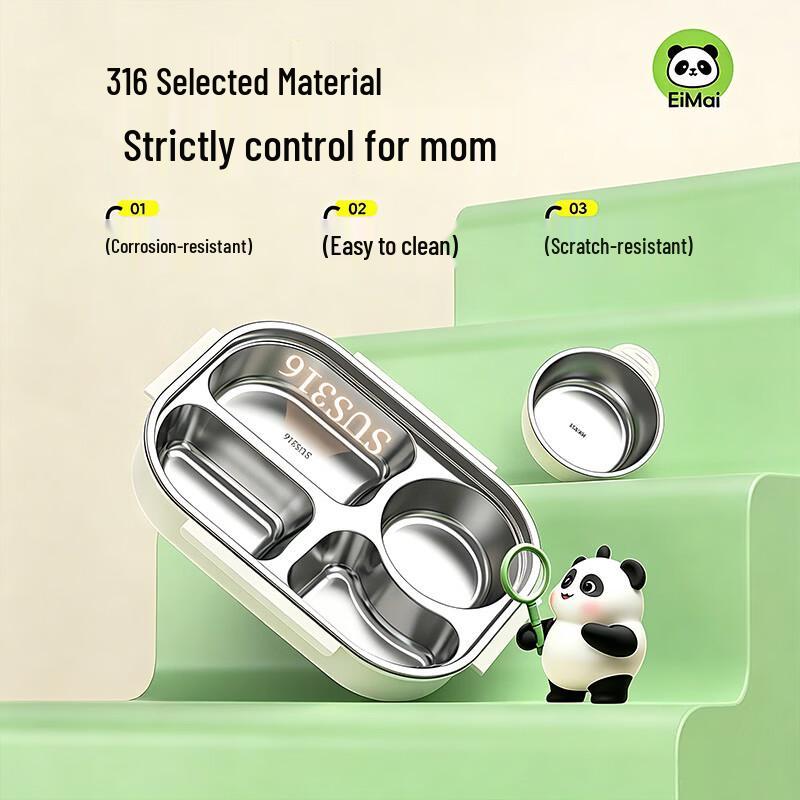 Bento Lunch Box Isolato per Bambini in Acciaio Inossidabile 316 con 4 Scomparti, Ciotola per Zuppa & Posate
