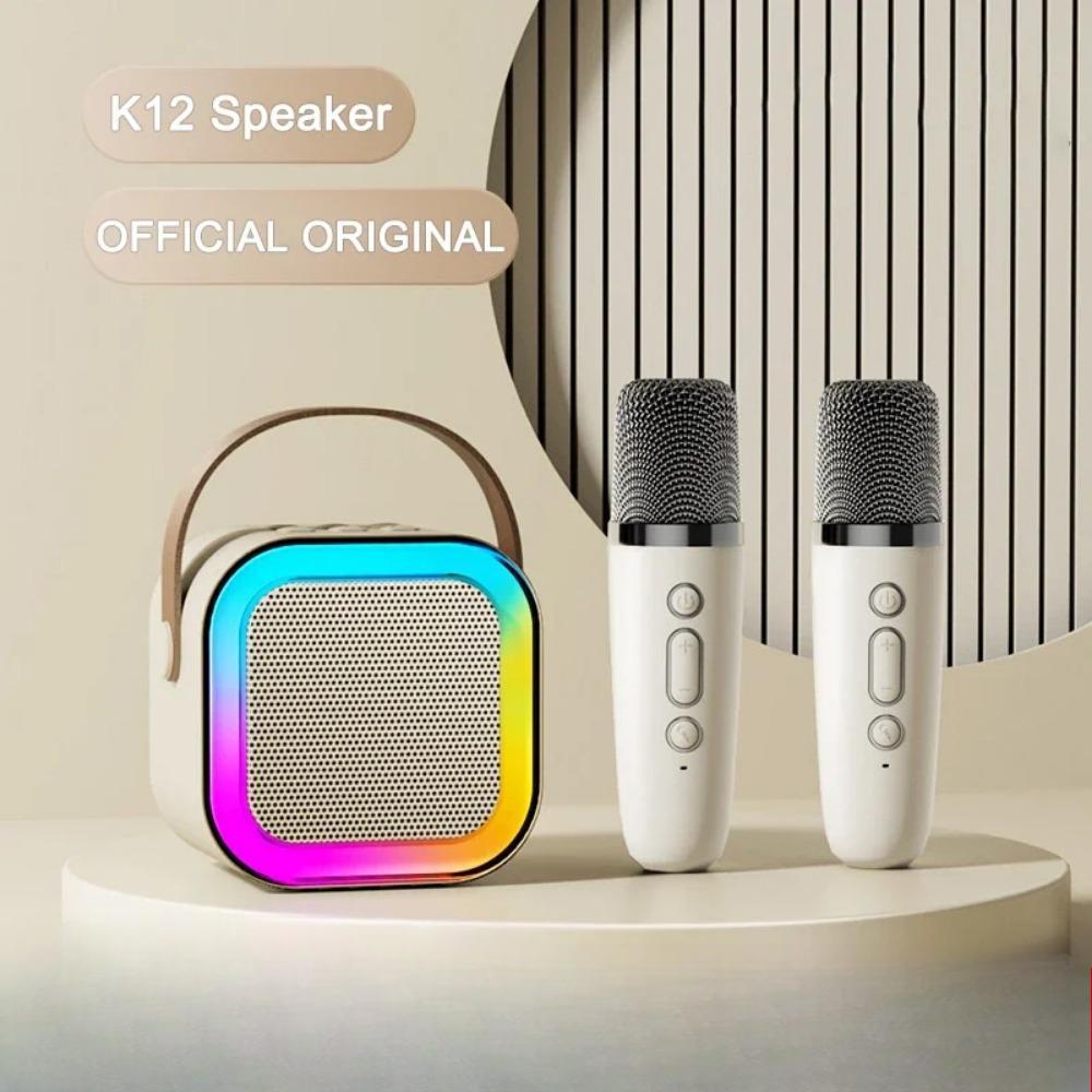 1 enceinte Bluetooth portable K12 avec 1 ou 2 microphones sans fil, idéale pour le karaoké familial, idéale comme cadeau pour enfants