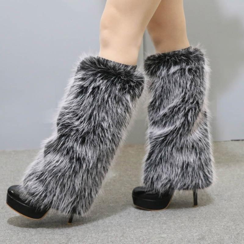 Elegant Soft Furry Leg Warmers Winter Accessory for Women Thermal Warm Fuzzy Plush Boot Cuffs Covers Leg Gaiters Socks