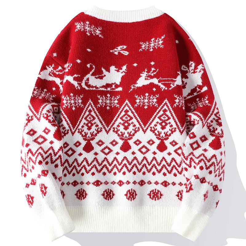 JAYSCE Parstil Vintermode Jultröja Casual Lös rund hals stickad tröja Julklapp Varmtröja