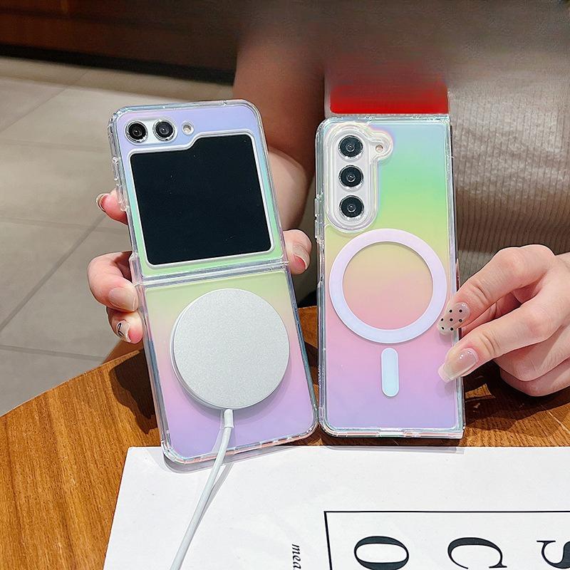 Advanced Color Plated Aurora Samsung Folding ZFOLD7 Magnetic Suction Mobile Phone Case Suitable for ZFLIP7 Protective Case ZFOLD5