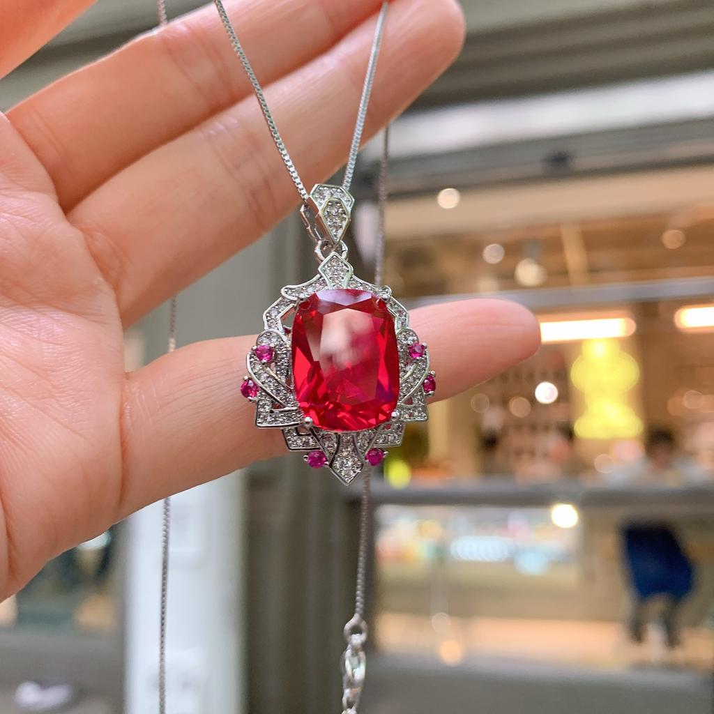 Schmuck Beliebte Simulation Roter Glasanhänger 12 * 16 Halskette Frauengeburtstagsgeschenk