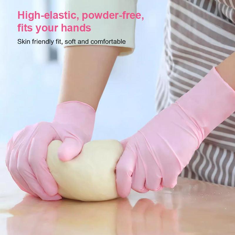 10/100PCS Pink Nitrile Gloves Disposable Latex Gloves Powder Free for Household Cleaning Beauty Salon Working Kitchen Gloves