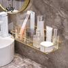 Bathroom Clutter Organizer Adhesive Storage Rack Wall Mounted Large Capacity Stable Load-bearing with Hollow Drainage Anti-Rust for Kitchen