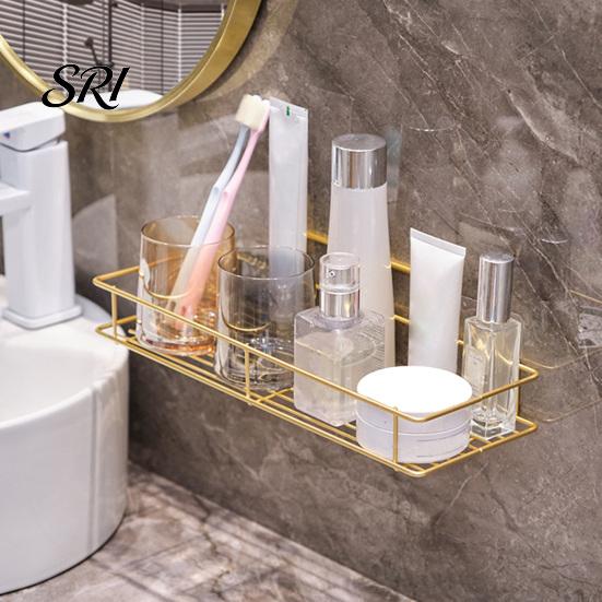 Bathroom Clutter Organizer Adhesive Storage Rack Wall Mounted Large Capacity Stable Load-bearing with Hollow Drainage Anti-Rust for Kitchen