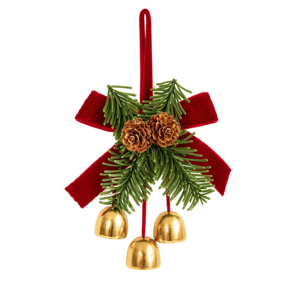 Christmas Hanging Ornaments with Bells, Velvet Bows and Pinecones for Holiday Tree Decoration