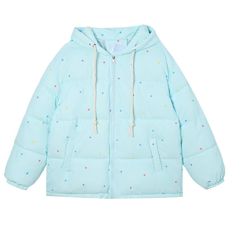 Gepunktete Daunen-Baumwolljacke Damen Winter Kurz Studenten Kleid Mit Kapuze Baumwollgepolsterte Jacke Niedliche Kleine Baumwollgepolsterte Jacke.