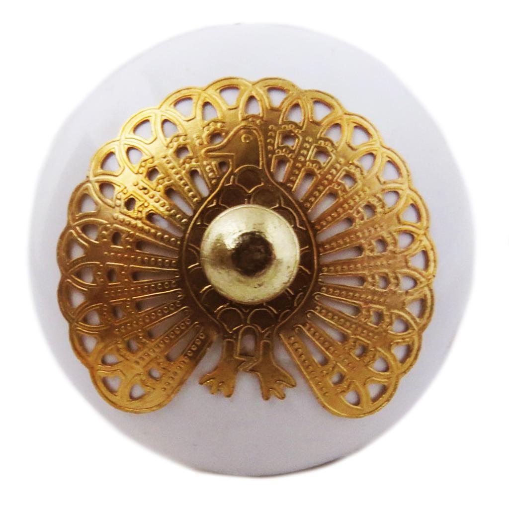 Les Trésors De Lily [A3115] - Golden White 'Boho' Ceramic Furniture Knob - 60x40 Mm