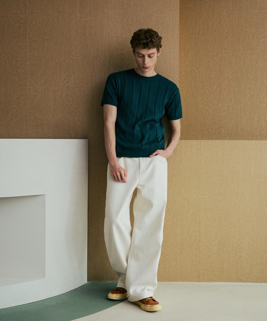 NODU Round Ribbed Short Sleeve Knit [Green]