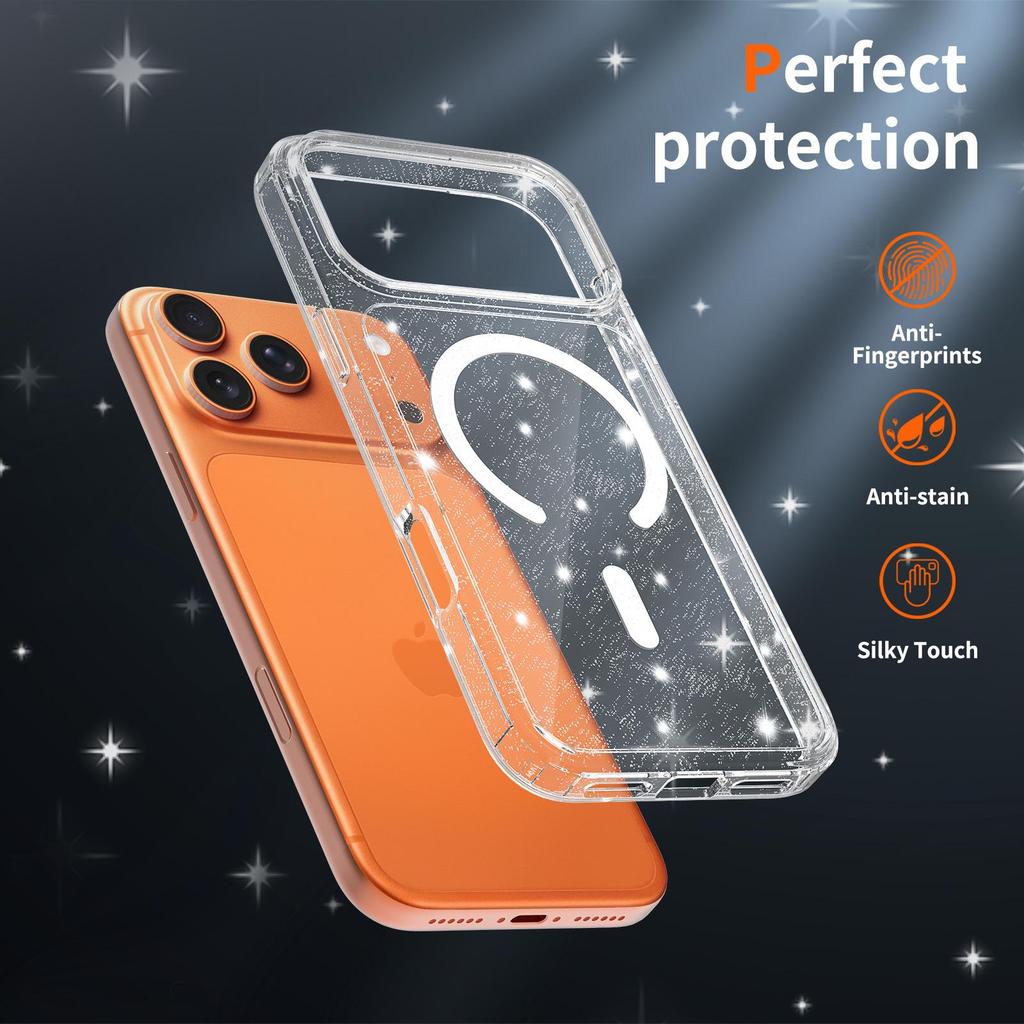 High-End Glitter Transparent Magnetic Case for Apple 16/17 Pro Max - Luxury, Lightweight, and Drop-Proof Protection