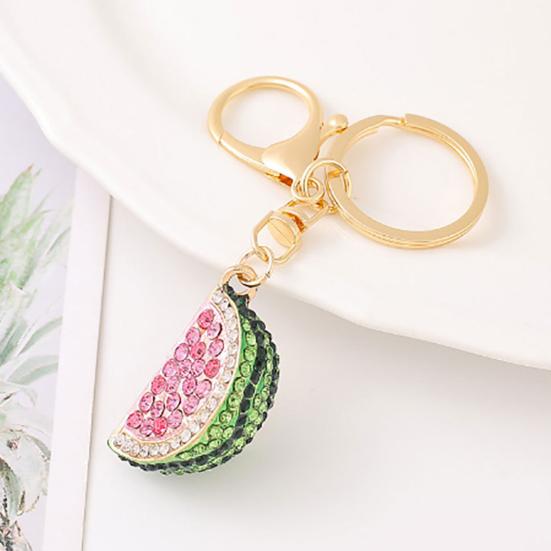 Keychain Pendant Sparkling Rhinestones Watermelon Design Key Chain with Lobster Clasp Backpacks Beach Bags Car Hanger