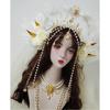 Gothic Lolita Floare Albă Aripi de Înger Halo KC Coroană Accesoriu de Păr Zeița Soarelui Mary Lanț cu Mărgele Tiara Barocă Accesorii de Păr