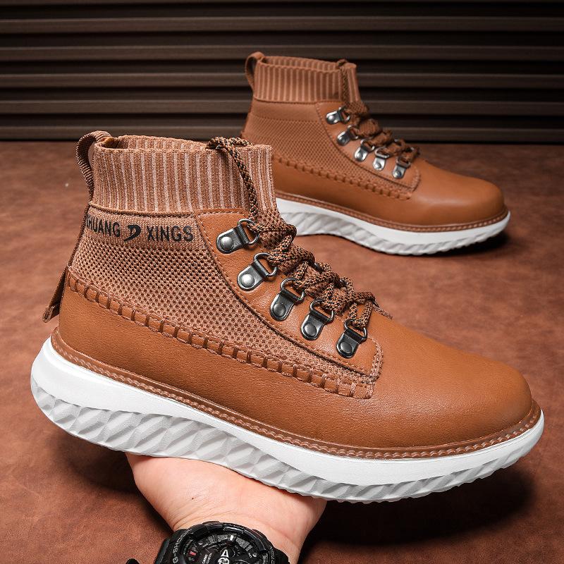 

2025 новые модные спортивные мужские туфли летающие вязаные уличные европейские туфли большого размера повседневные мужские туфли с высоким верхом вязаные туфли 48 хаки