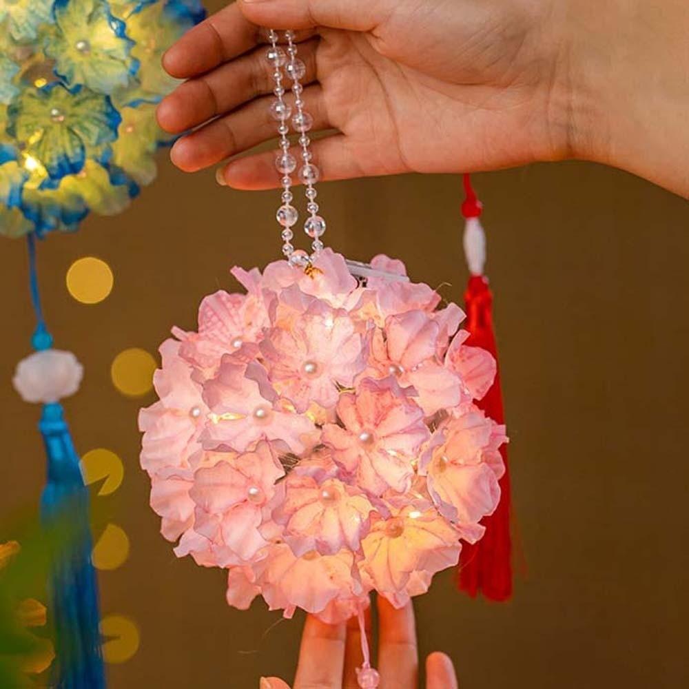 DIY Material Kit Handmade Hydrangea Lantern Glowing Floral Flower Ball Lamp Ancient Style Luminous Handheld Light Kids Craft