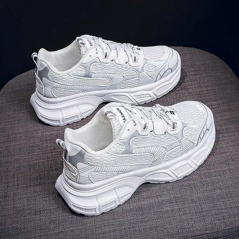 Fashion Mash Lace Up Pink Women's Shoes Vulcanize Sneakers Woman Luxury White Trainers Women Sports Wide Foot New Collection