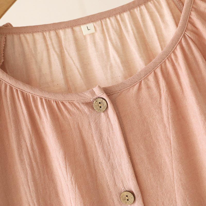 Women's 100% Cotton Long Sleeve Pajama Set, Lightweight Summer Double Layer Gauze, Solid Color Design.