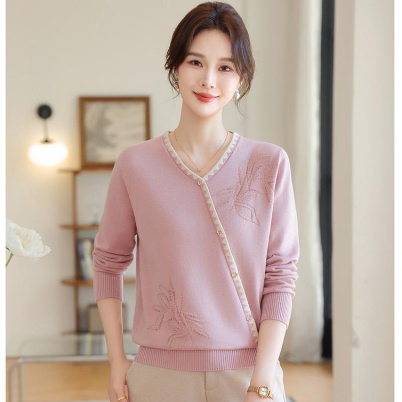 Dignified and Atmospheric Mother Autumn Fashion Crew Neck Knitted Sweater Autumn and Winter New Middle-aged and Old Women's Sweater Top
