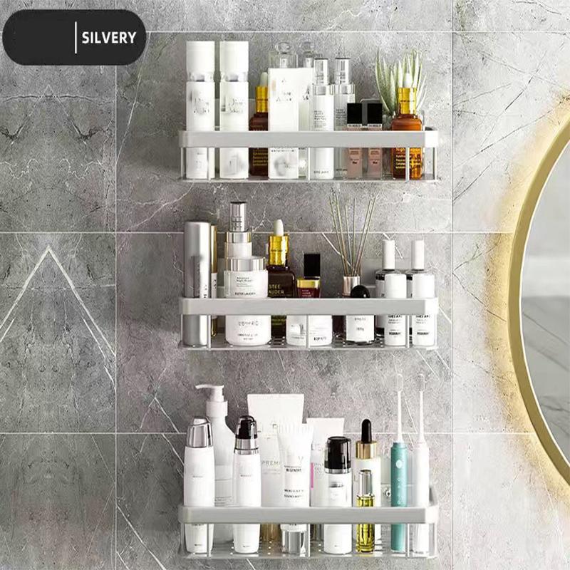 

1-3 шт. Стеллаж для хранения в ванной комнате, не требующий сверления, из космического алюминия, угловой, на присосках, прямоугольный стеллаж для хранения для углов ванной комнаты B-3pcs