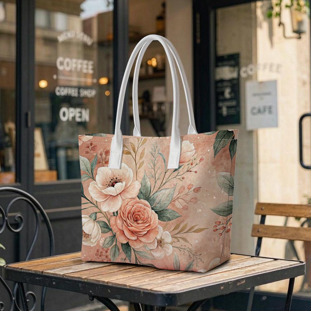Elegant Floral Printed Tote Bag Fashion Casual Daily Carry Handbag