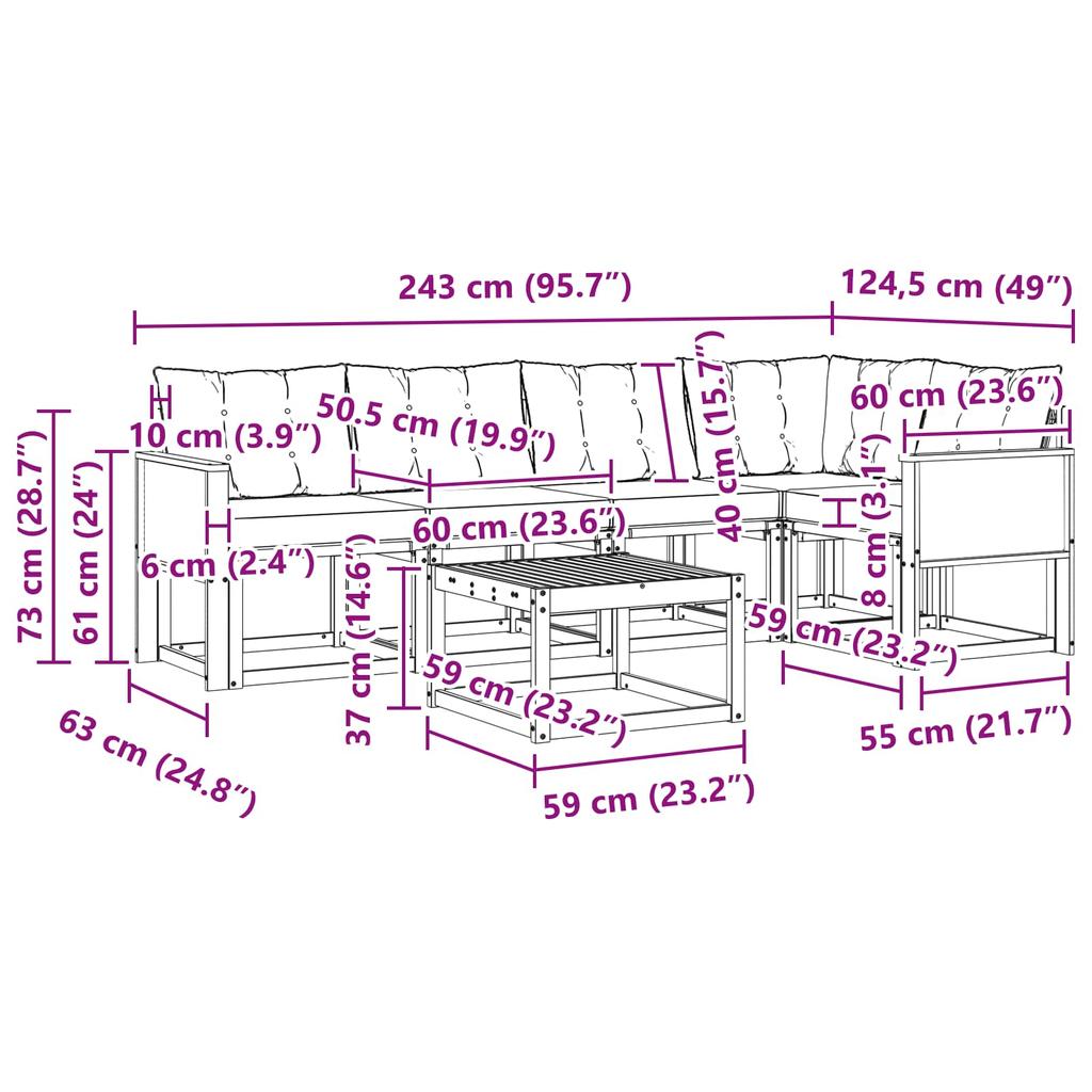 Outdoor Sofa Set with Cushions 6 Pcs Natural and Black
