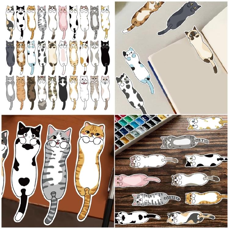 30Pcs Kitten Shape Bookmarks Paper Bookmarks Book Page Marker Portable Reading Aid for Book Lover Teacher Student